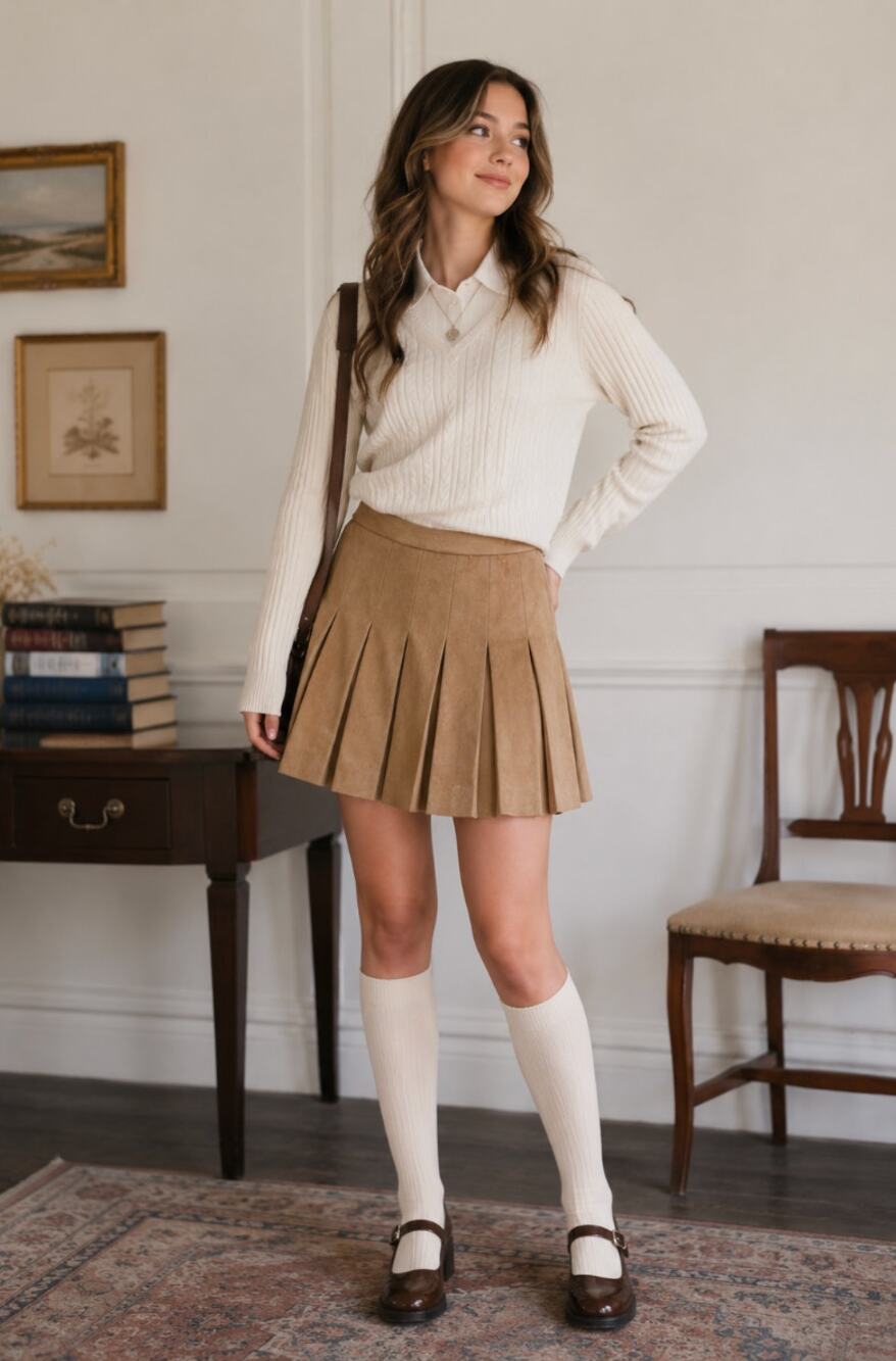 NWT Indigo Free School Girl Pleated Corduroy Light Academia Skirt